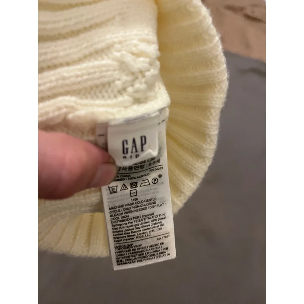 Gap Kids Cream Cable Knit Pom Pom Beanie Hat Off White Acrylic 52-54cm